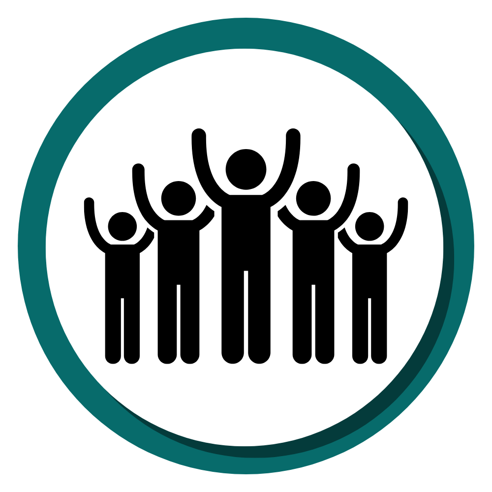 3 An icon of people with their arms in the air.