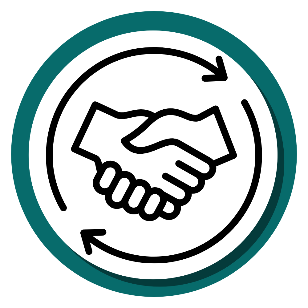 5 An icon of a handshake encircled by two arrows.