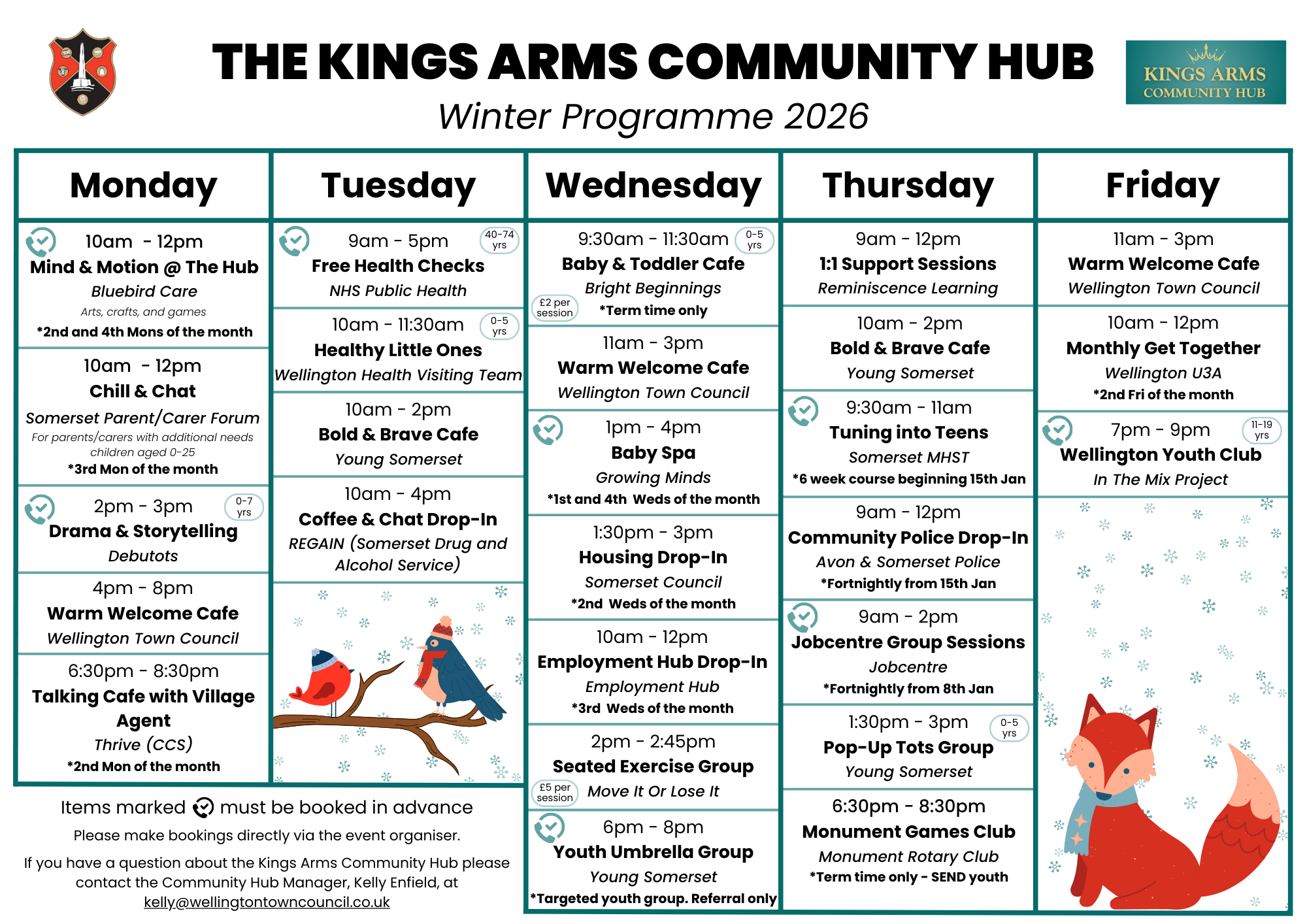 The Kings Arms Community Hub Winter Programme 2026. For details please contact us.